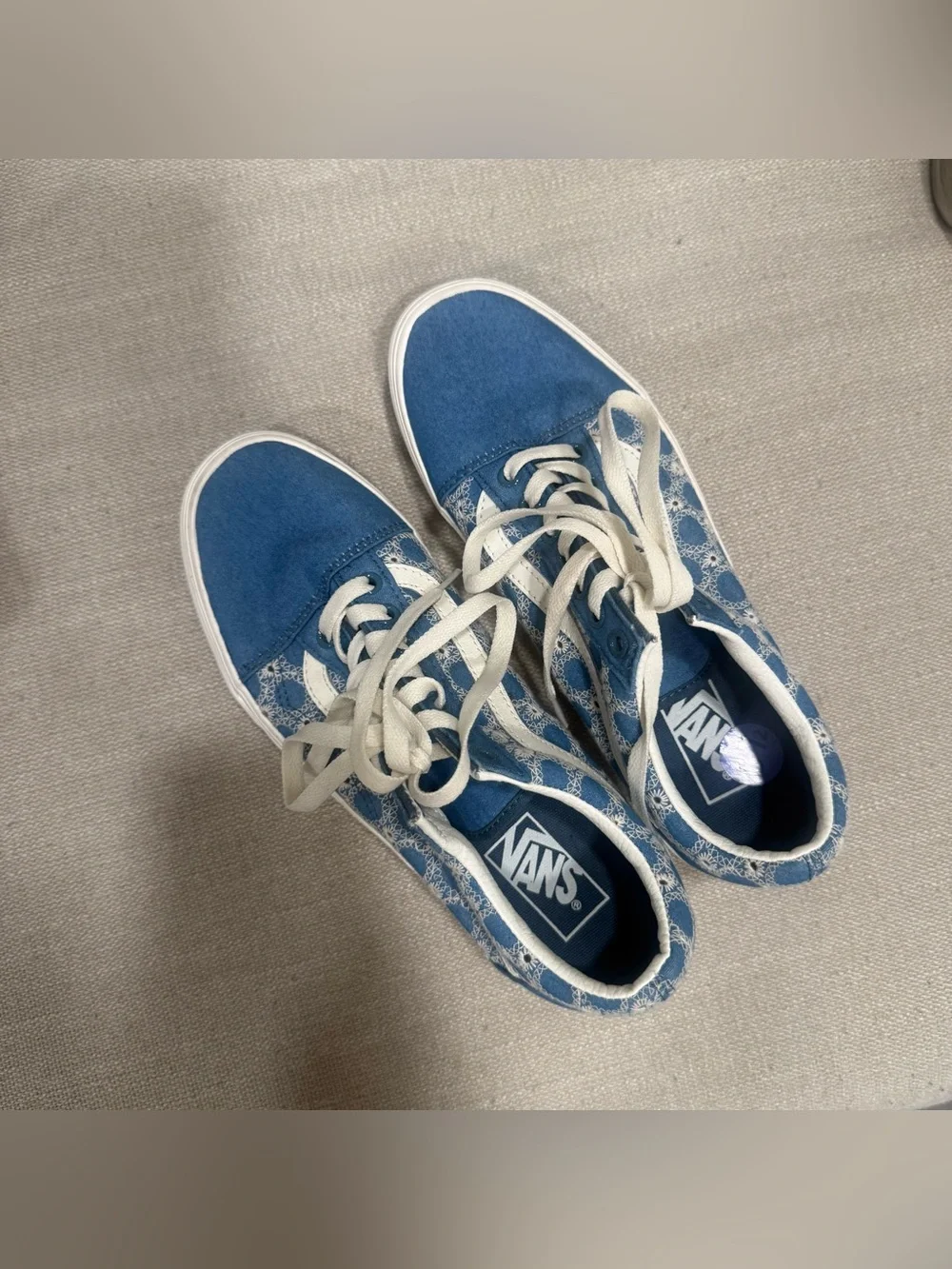 Vans Old Skool Platform Blue Denim Floral Sneakers 8.5 Men 10 Women